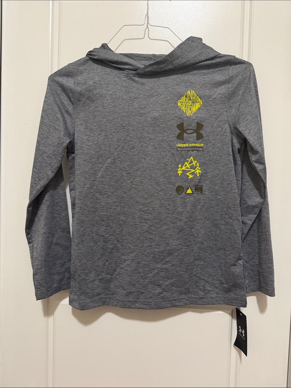 Under Armour Gray Hooded Performance Long Sleeve Tee with Yellow Logos